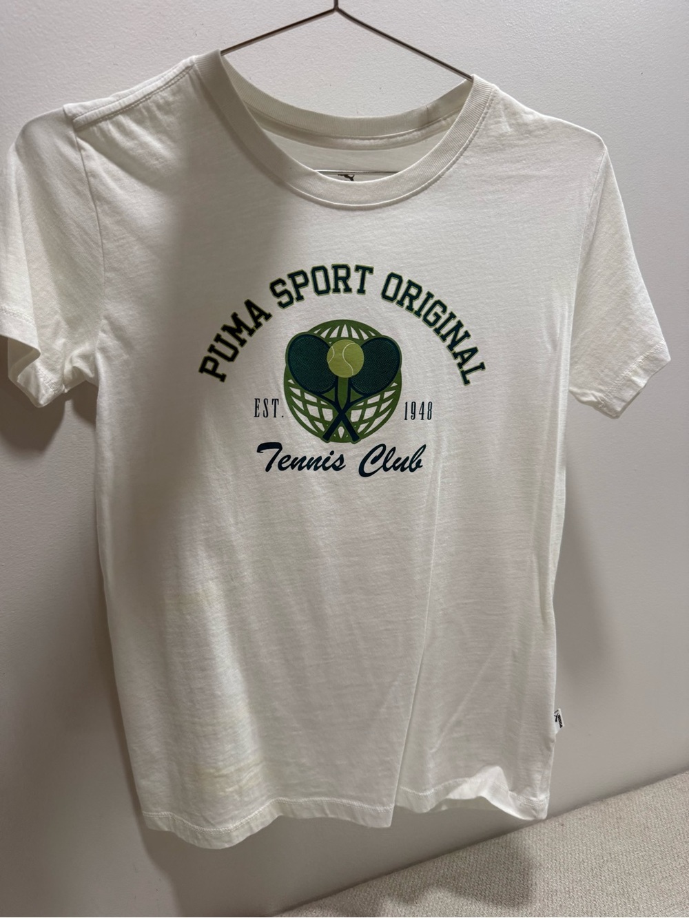 Puma White Tennis Club Graphic T‑Shirt with Green & Navy Logo